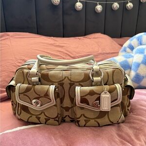 Coach Tan and Brown Signature Shoulder Bag